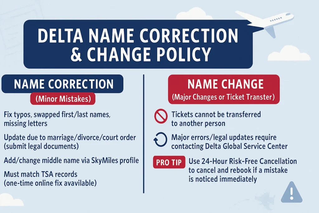 Delta airlines name correction and name change policy