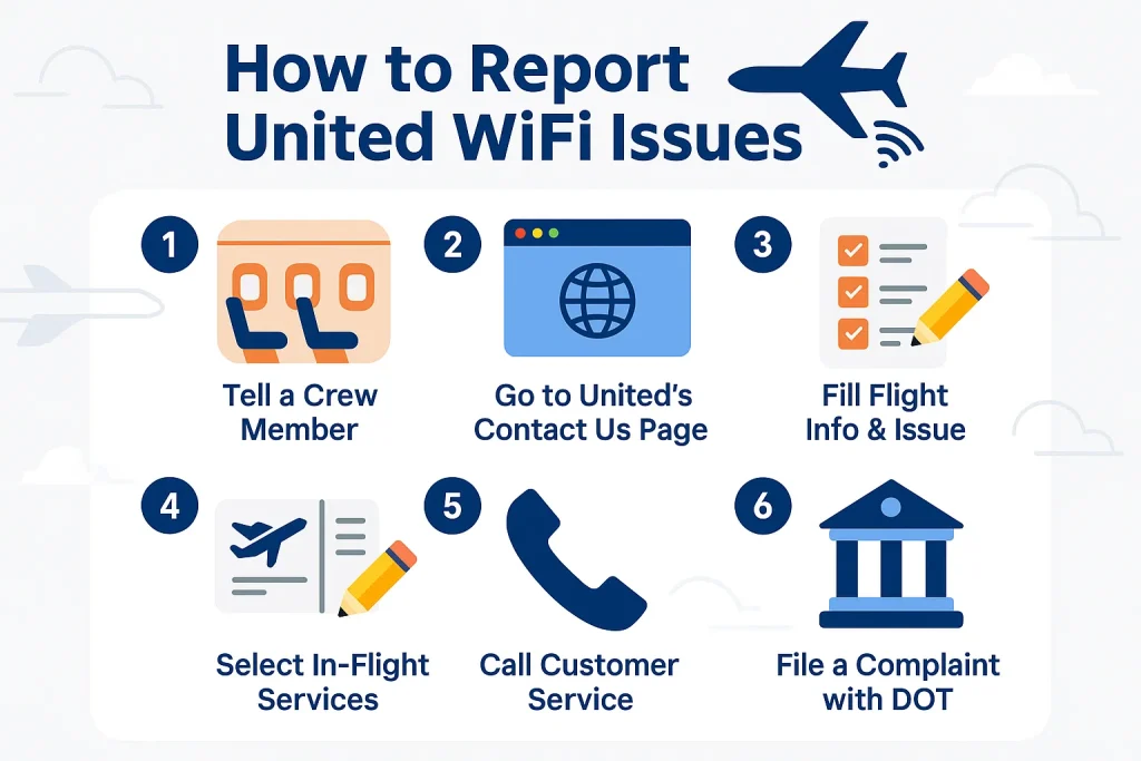 how to report for united airlines wifi issuees