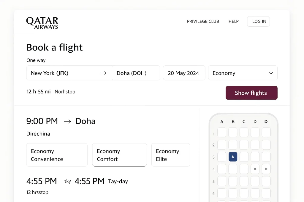 book qatar airways flight via website